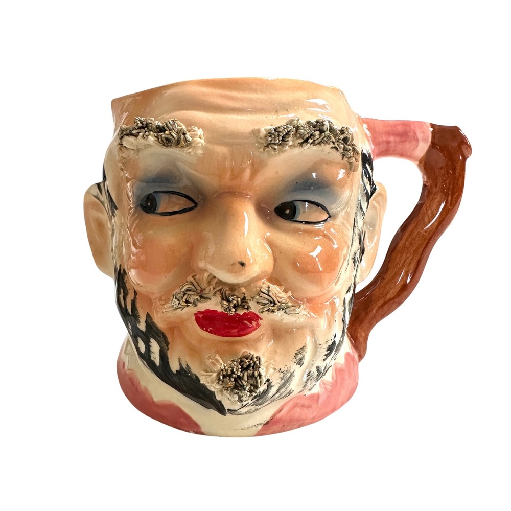 VTG 1950s Side Eye Old Man Toby Jug Character Mug 5" Textured Planter Oddity‎